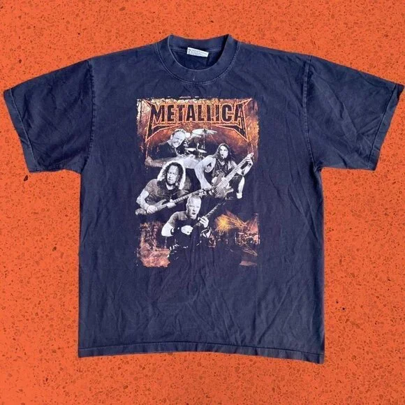 Vintage SINGLE STITCH Metallica Shirt black orange men’s XL rare - Picture 2 of 6